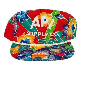 San Sun APi Supply Co. Cap Hat Floral Hawaiian Rope Cord Snapback Trucker Red
